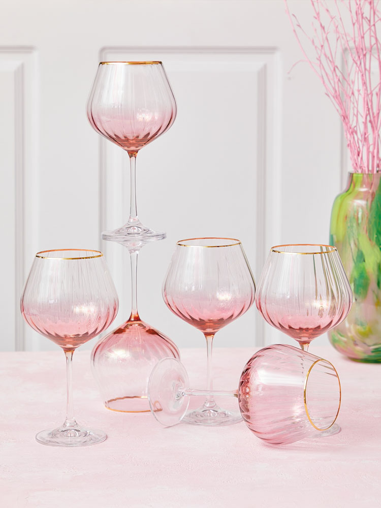 Kate series red wine glass in pink with gold rim