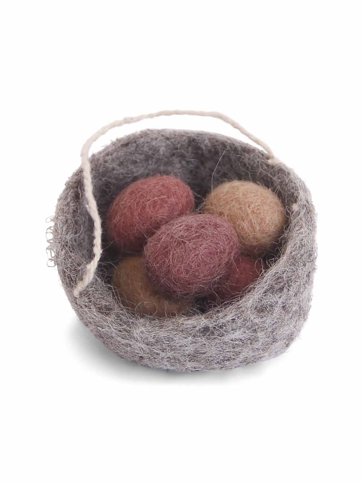 Fairtrade ornaments in felted wool nest with red eggs - Gry & Sif