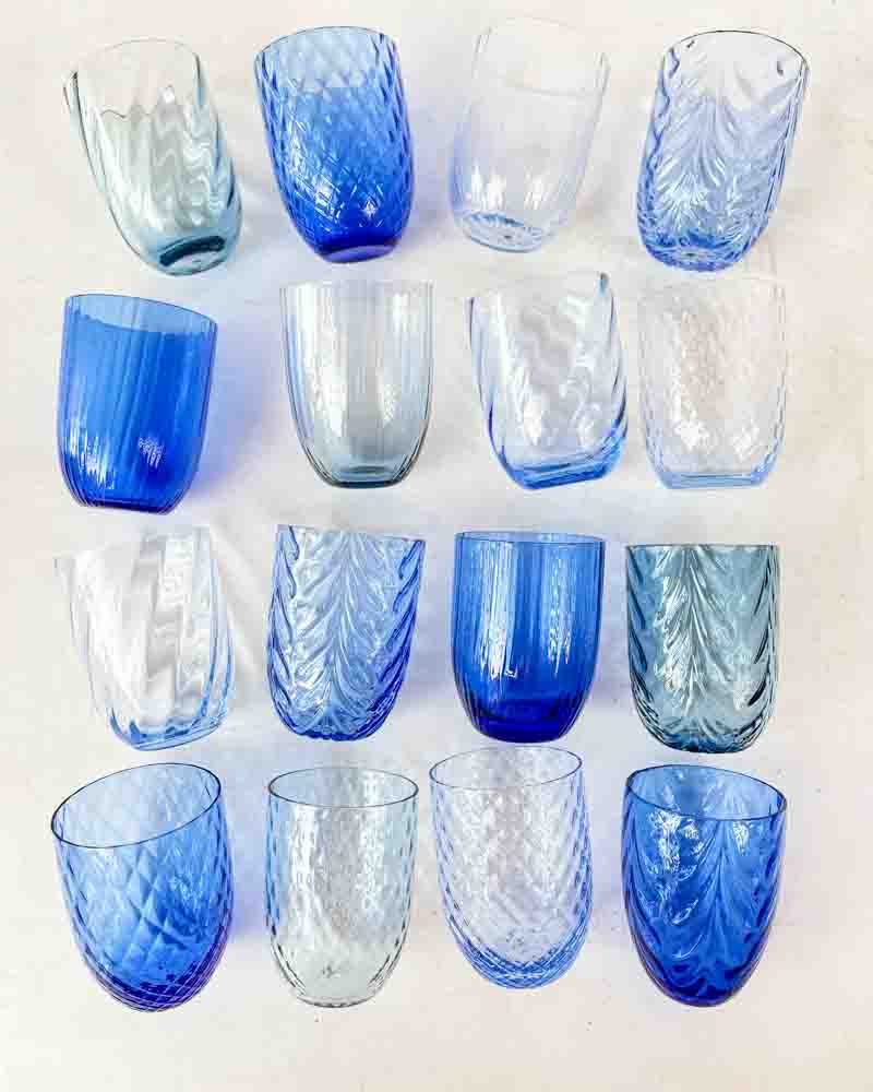 Anna von Lipa mix & match glass in royal blue, light blue and baby blue