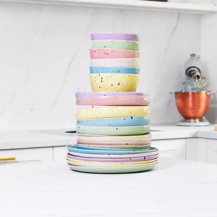 egg back home confetti series - ceramic cups, bowls and plates in different sizes.