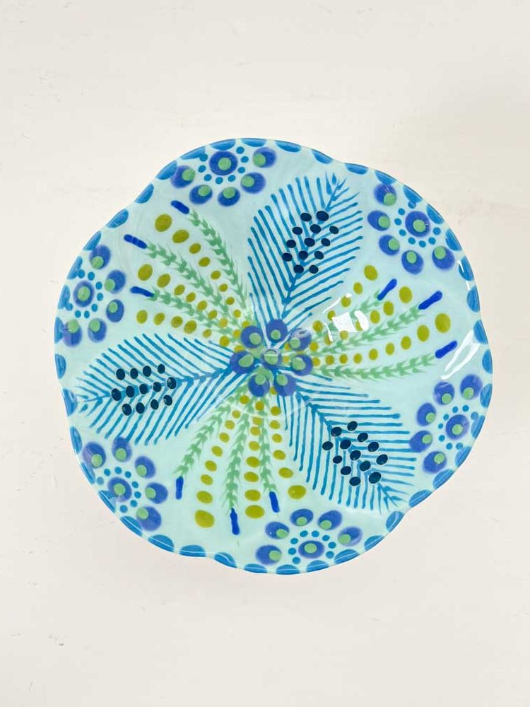 potters work poppy peanut bowl mint blue with blue