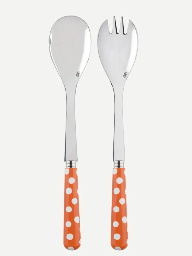 sabre salad cutlery in orange with dots in orange