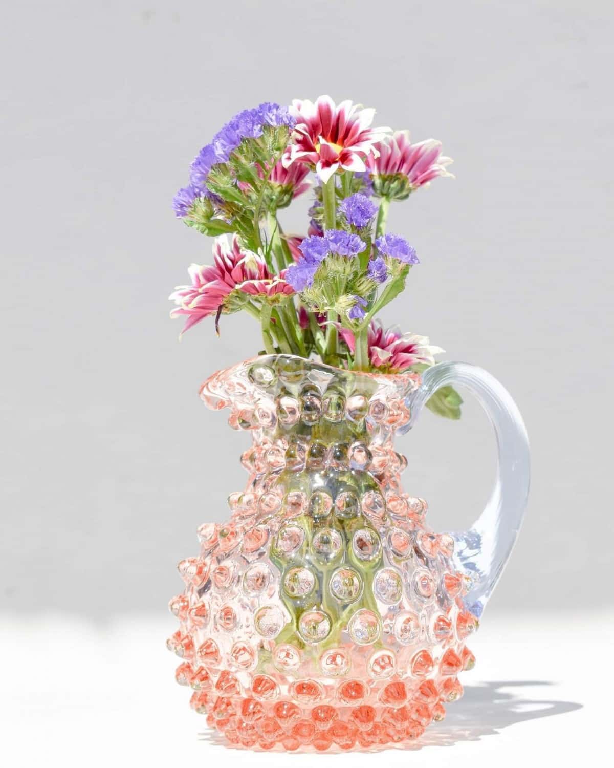 0.5 liter hedgehog pitcher in light blue and pink, hedgehog pitcher, pitcher in hedgehog glass, glass pitcher, pitcher anna von lipa, pitcher in hedgehog glass, glass pitcher,candle hedgehog glass pitcher, hedgehog pitcher, anna von lipa jug, jug from anna von lipa, anna von lipa dealer, remix by sofie,