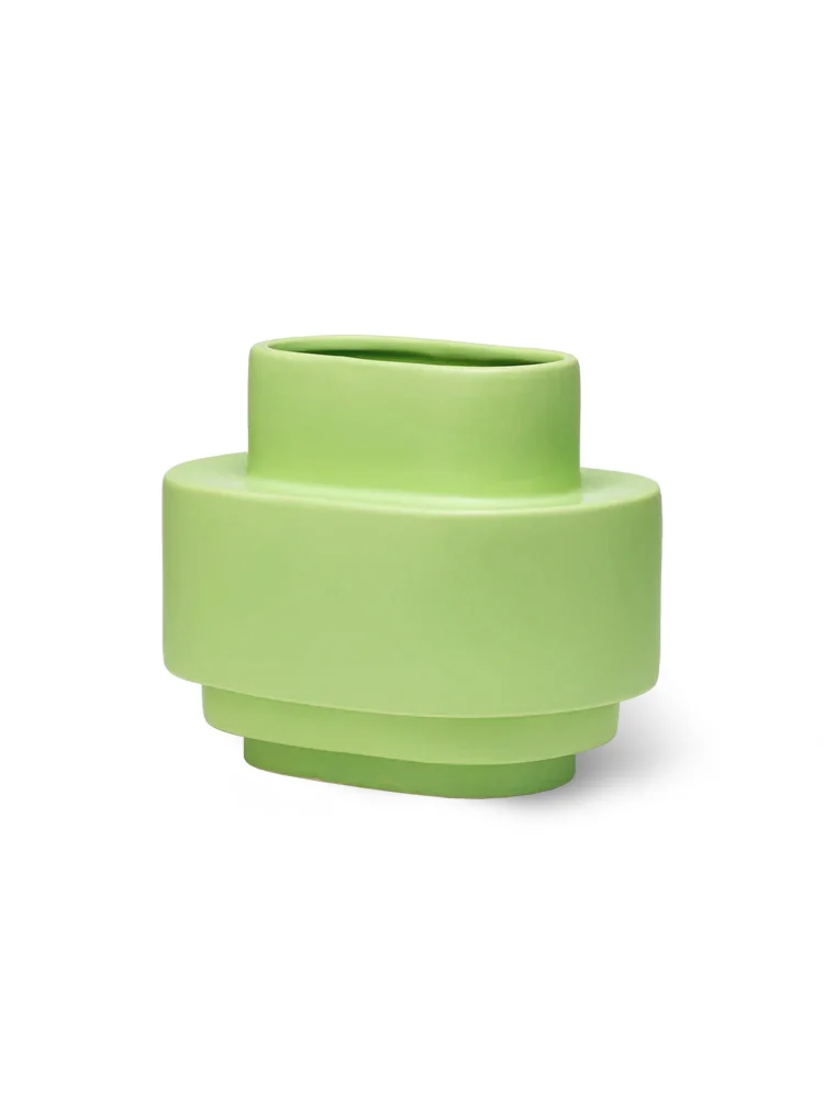 remix by Sophie, Stences, vase, graphic vase, vase in ceramics, green vase, Danish design, layer vase, layer vase 02, interior design.