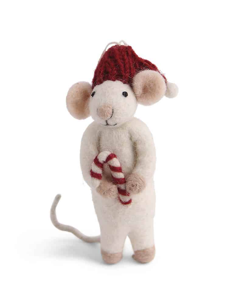 a grain & cinch, Christmas ornaments, felt, felt ornaments, felted mice, felted Christmas mice, grey mice,