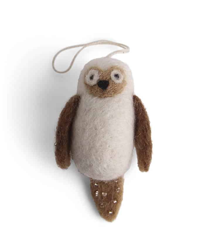 felted owl, white owl, felted Christmas gifts, Christmas tree ornaments, ornaments for Christmas trees,fly mushrooms in felt, mushrooms in felt, felted mushrooms,, sustainable Christmas, one grit & sif, one grit & sif, felt Christmas decorations, Christmas decorations in felt, felt from Nepalese