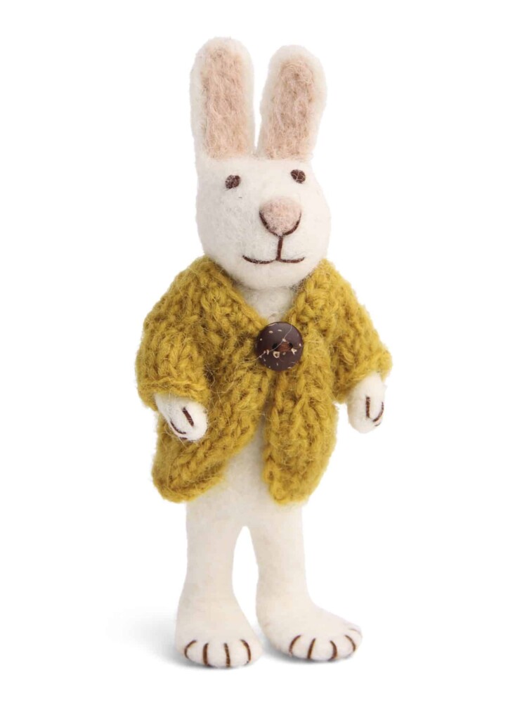 felt has with pants and blue egg, 21312, Easter bunny,hare in white wool, a pot and sift, one pot & sift, remix by sofie, table decorations, ornaments for branches sustainable decoration, organic wool, Easter decorations