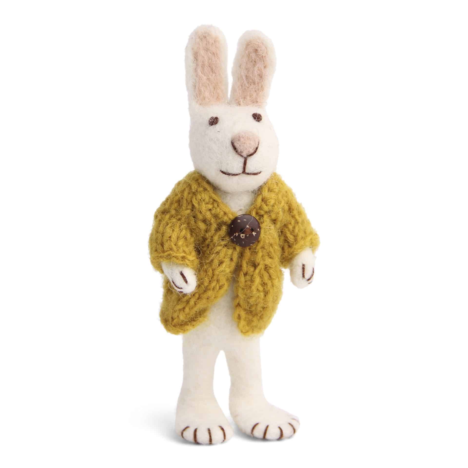 felt has with pants and blue egg, 21312, Easter bunny,hare in white wool, a pot and sift, one pot & sift, remix by sofie, table decorations, ornaments for branches sustainable decoration, organic wool, Easter decorations
