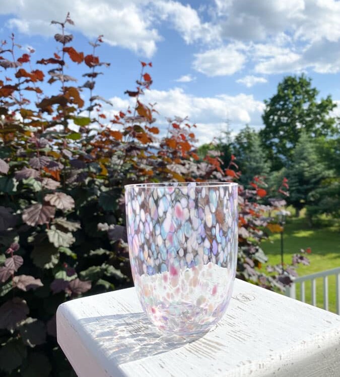 Confetti glass pastello, ,splash glass, anna von lipa big splash, opal glass, opaline glass, bohemian glasses, handblown glasses, mouthblown glass, glass with opal spots, remix by sofie, anna von lipa retailer