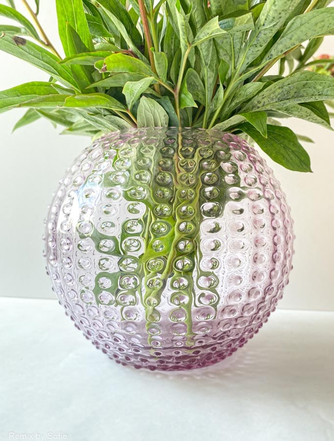 porcupine vase 24 cm light amber, anna von lipa vase, porcupine glass vase, mouth blown glass, hobnail glass, bohemian glass, remix by Sofia.