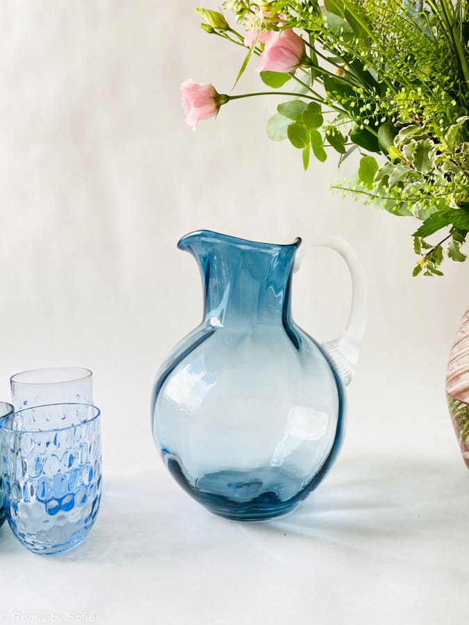 swirlande, jug with swirl, blue smoke, anna von lipa, swirl jug, glass jug, mouth blown jug, glass jug, anna von lipa glass, anna von lipa retailer, remix by sofie