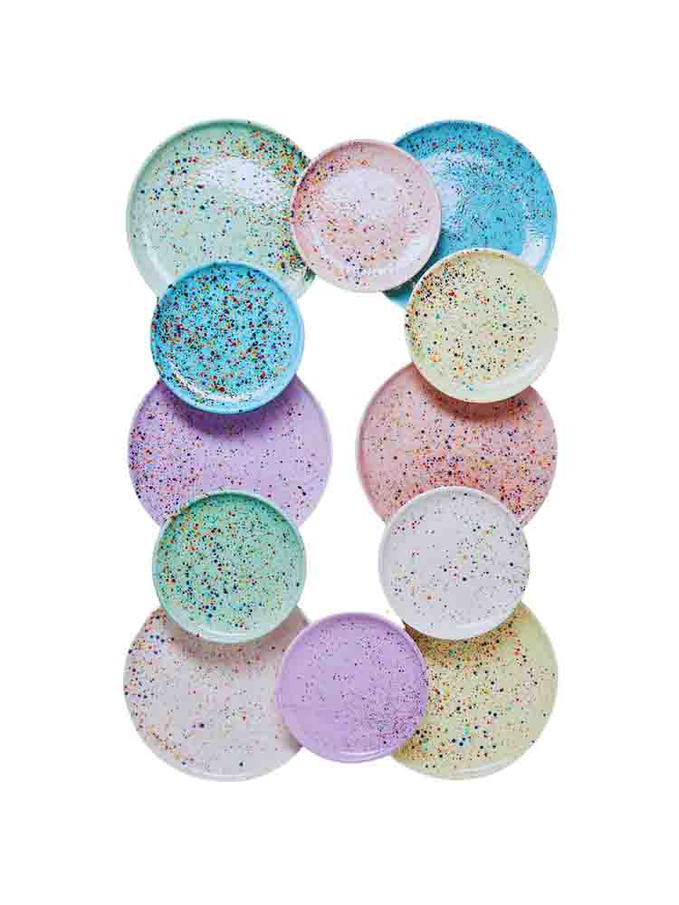 plate, dinner plate, breakfast plate, residential interior, colorful home, tableware, pastels, party collection, remix by sofie confetti series,