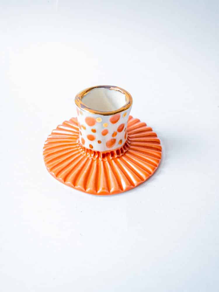 ceramic candlestick, candlestick with gold, gallery petz, porcelain candlestick