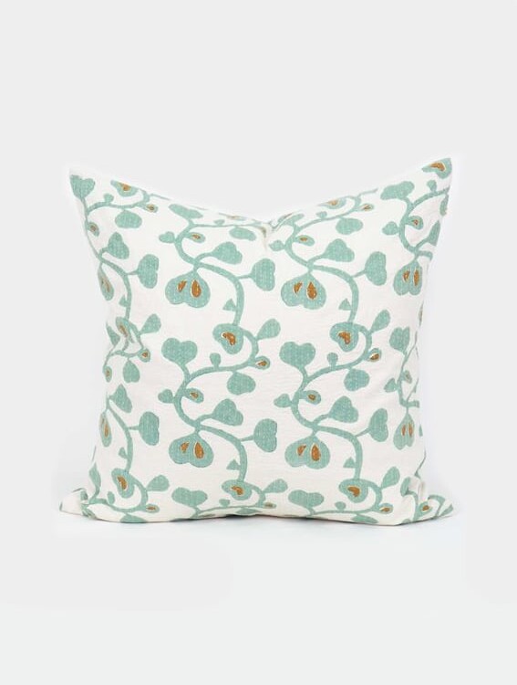 remix by sofie, afroart, pillow heartflower with mint block printing, interior design, fair trade.