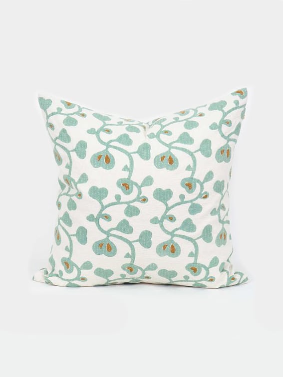 remix by sofie, afroart, pillow heartflower with mint block printing, interior design, fair trade.