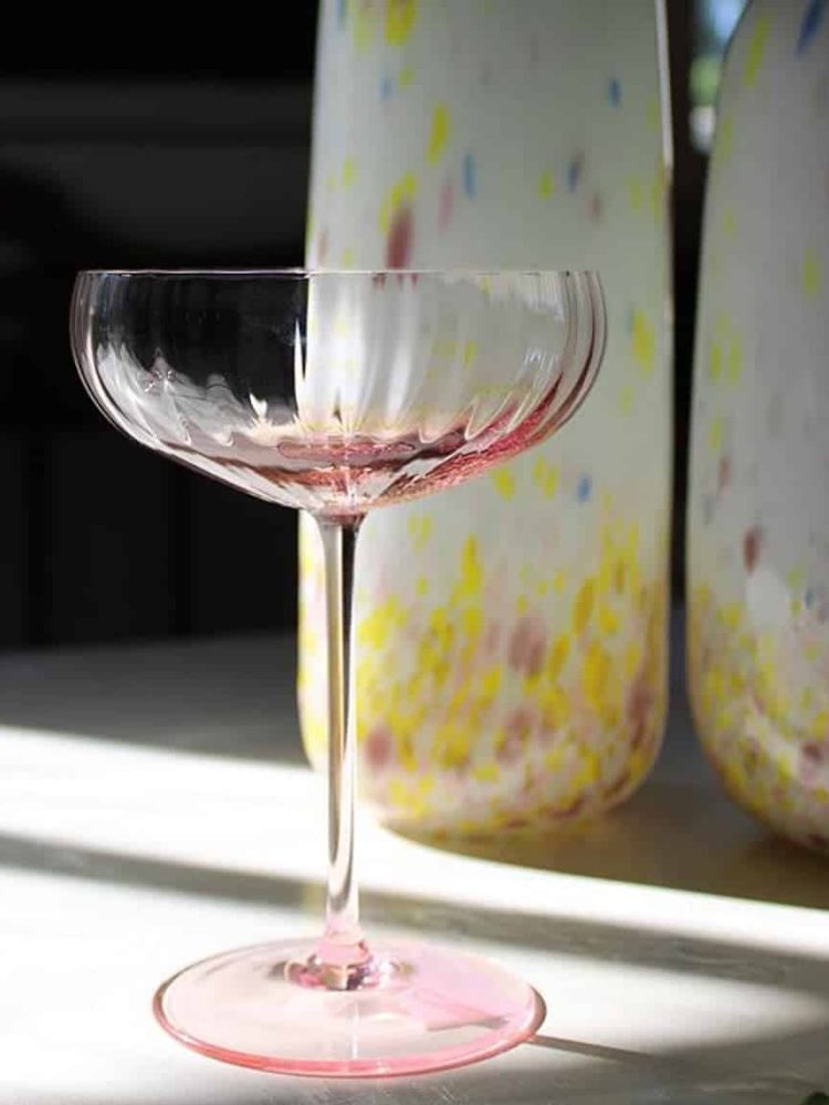 anna von lipa glass, anna von lipa champagne glass, champagne bowl, champagne glass, pink glass,