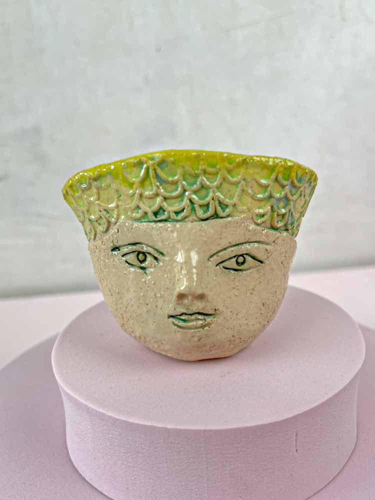 small heads in ceramics, saturate jonesen, handmade ceramics, remix by Sofia