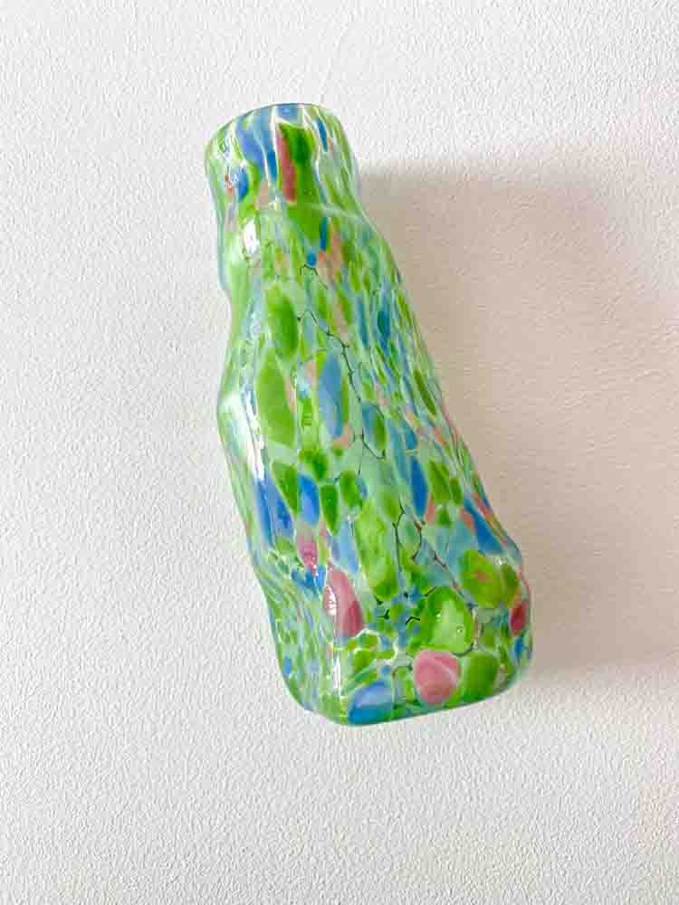 marie retpen, vase, vase with spots, curl vase, curly vase, handblown, small curl vase, cross curly vase, vase, flower vase, glass vase, vase in opal, mouth-blown glass, mouth-blown vase, curl vase, curl vases, marie retpen vases, glass puffs, boron cover, remix by sofie, flowers vase, vases, handblown glass, danish design unique vase, curly flower vase, home interior