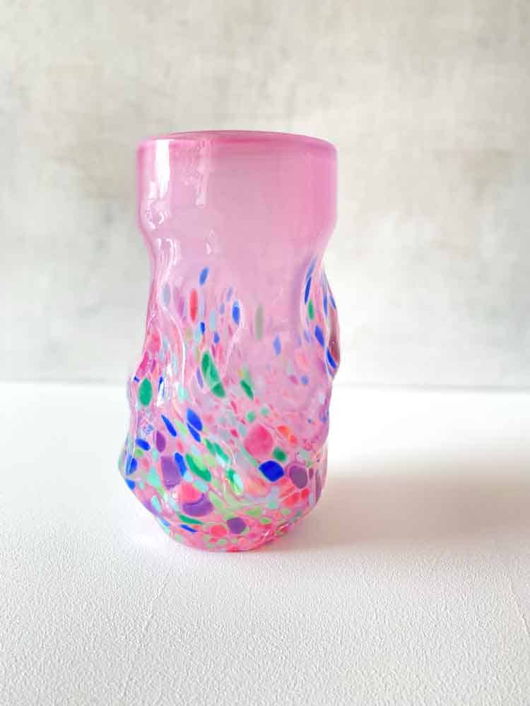 marie retpen, vase, vase with spots, curl vase, curly vase, handblown, small curl vase, cross curly vase, vase, flower vase, glass vase, vase in opal, mouth-blown glass, mouth-blown vase, curl vase, curl vases, marie retpen vases, glass puffs, boron cover, remix by sofie, flowers vase, vases, handblown glass, danish design unique vase, curly flower vase, home interior