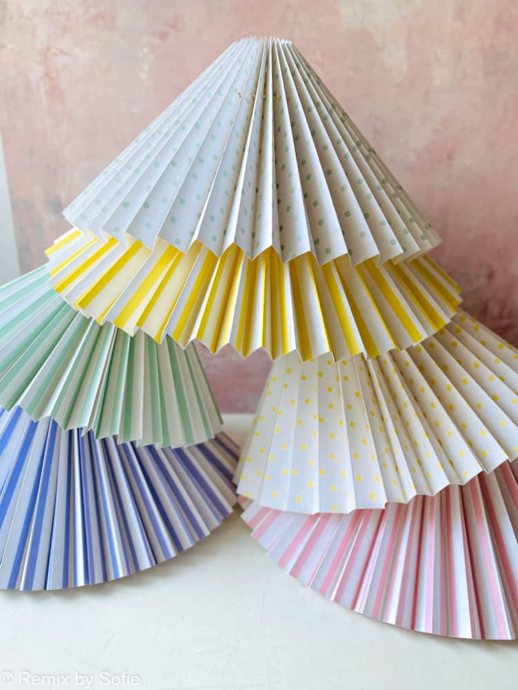 pink roses, lampshades, pleated lampshade, lampshade, colored lampshade, pleated lampshade with stripes, pleated lampshade with dots