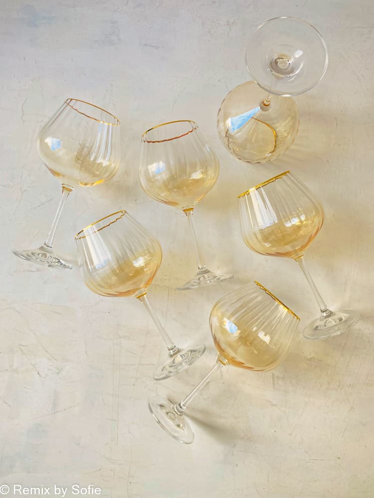 kate red wine glass with gold rim