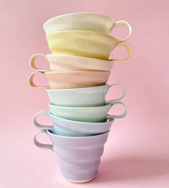 ricke missing ceramics, porcelain cup, coffee cup, cup, pastel-colored cup, coffee cup, tea cup.