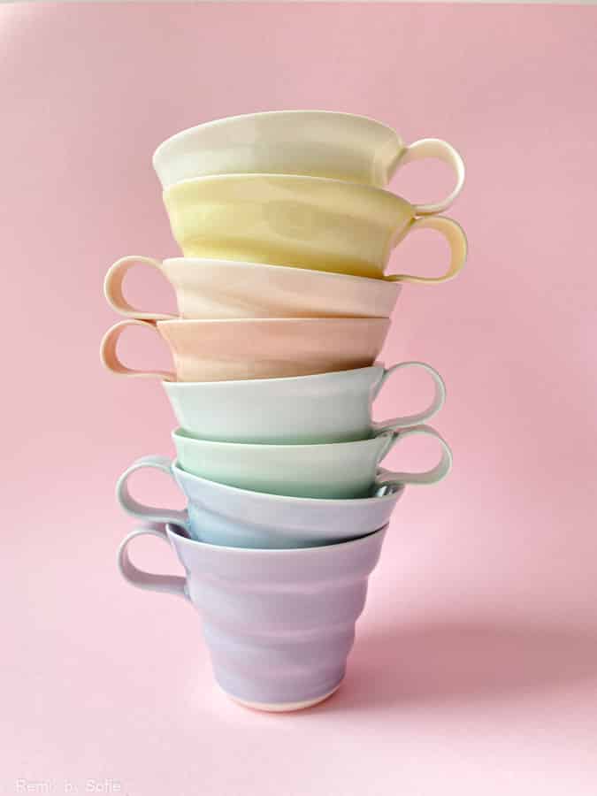 ricke missing ceramics, porcelain cup, coffee cup, cup, pastel-colored cup, coffee cup, tea cup.
