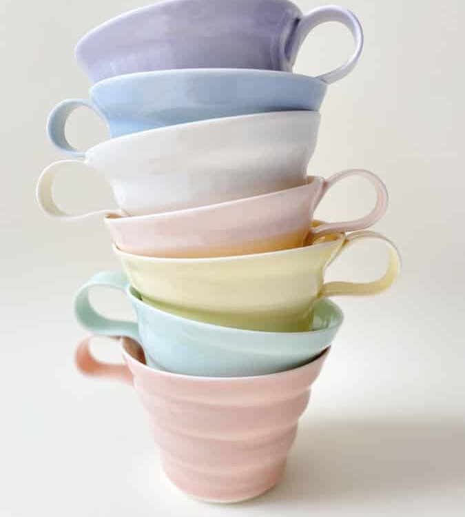 ricke missing ceramics, porcelain cup, coffee cup, cup, pastel-colored cup, coffee cup, tea cup.