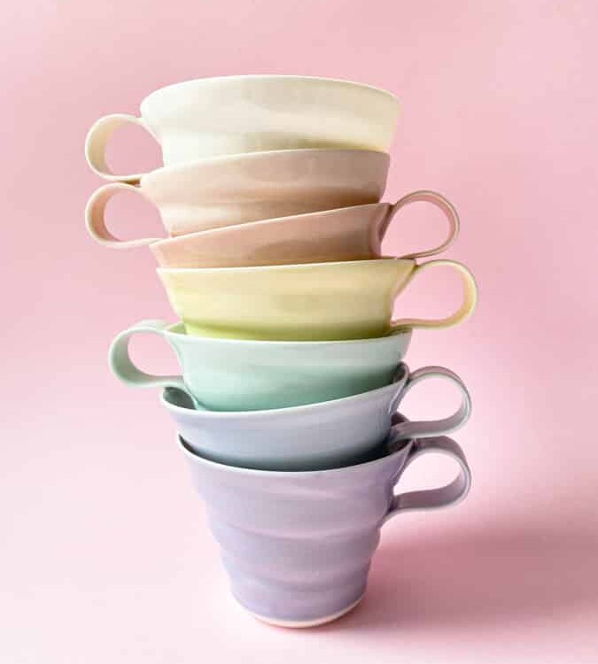 ricke missing ceramics, porcelain cup, coffee cup, cup, pastel-colored cup, coffee cup, tea cup.