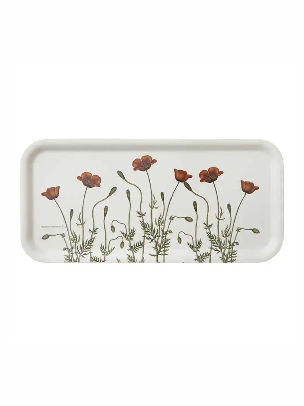 koustrup & co. elongated tray in birch wood in white with poppies