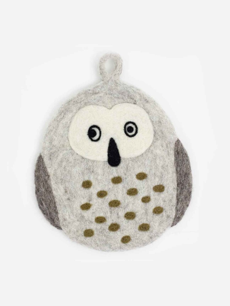 owl, potholder, potholder in wool, felted wool, Afroart fair trade