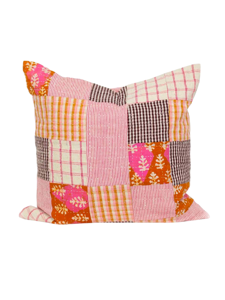 afroart, fairtrade pillow, home decor, home interior, colorful home interior, colorful pillow, pillows with stripes, guatamala, swedish design, patch pink