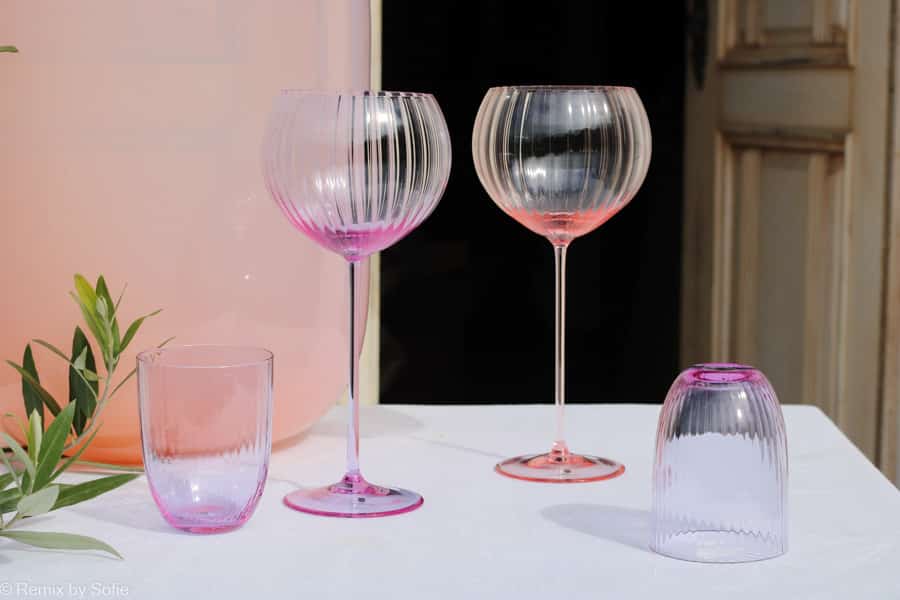 wine glass, handblown, pink glass, remix by Sofia, Anna von Lipa wine glass, red wine glass, wine glass, mouth blown wine glass, wine glass, Lyon wine glass.