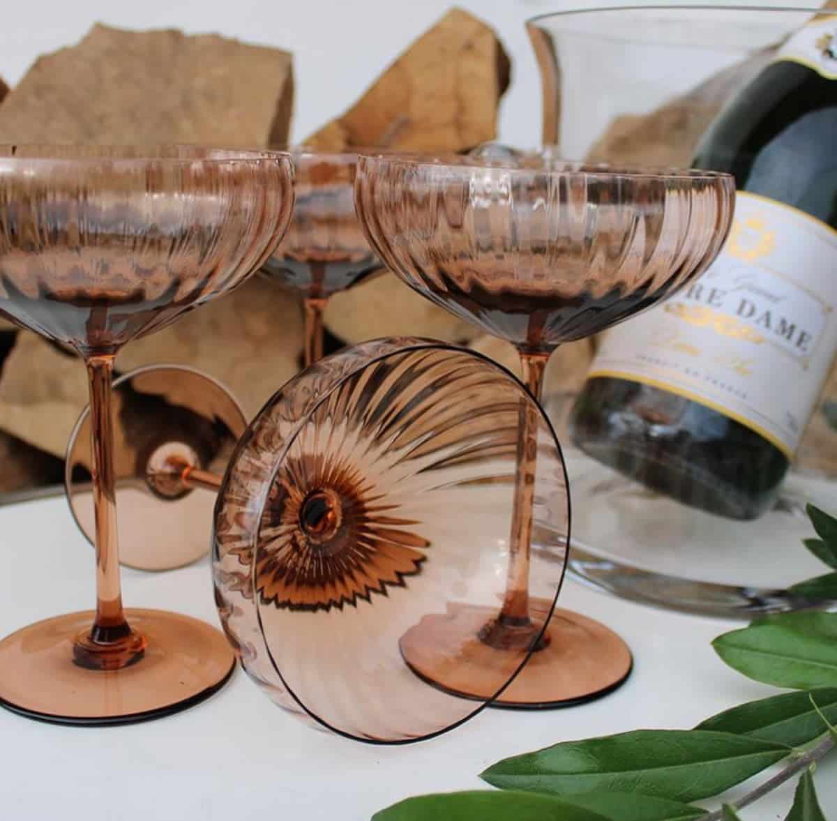 anna von lipa glass, anna von lipa champagne glass, champagne bowl, champagne glass, brown glass,