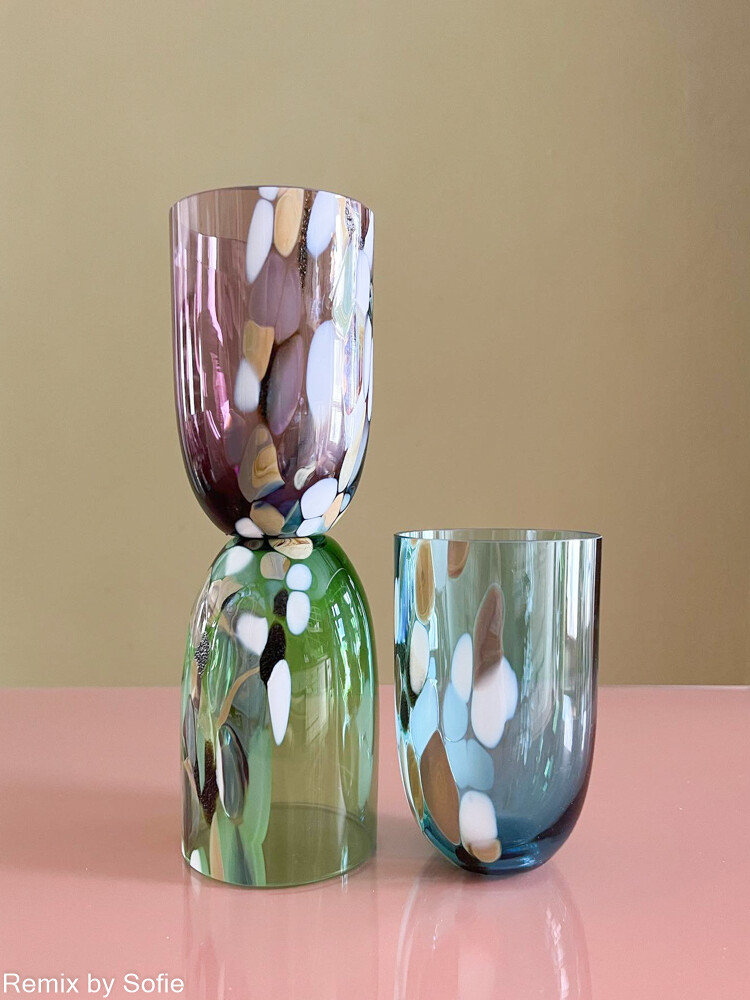 anna von lipa, anna von lipa splash glass, anna von lipa glass, anna von lipa drinking glass, water glass, confetti glass, stained glass, mouth-blown glass, marble glass, boron covering, housing, interior, anna von lipa splash and confetti glass, splash