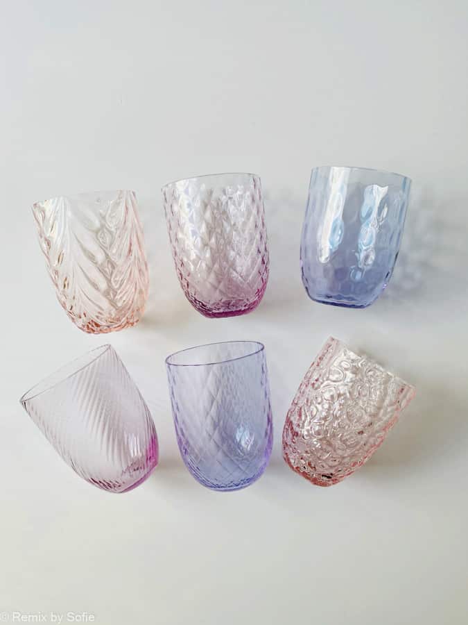 Anna von lipa, Remix by Sofie, Anna von lipa glass, handblown glass, handblown glass, drinking glass, water glass, colored glass, mix & matck glass, mix & matck glass, tumbler, wawe glass, swirl glass, harlequin glass, spiral glass, bamboo glass, olive glass, table cover, anna von lipa glass, anna von lipa retailer