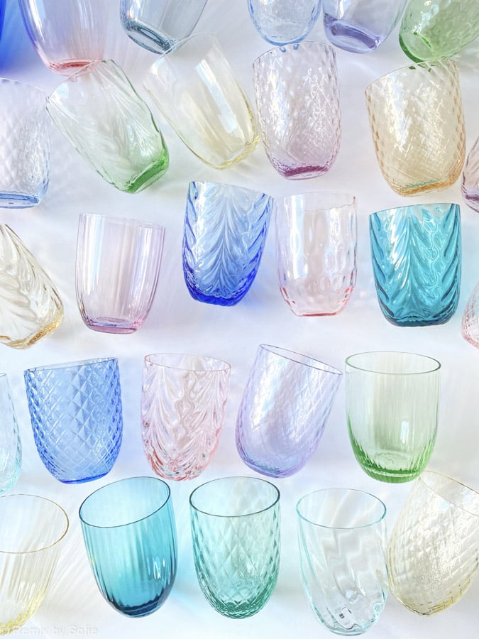 Anna von lipa, Remix by Sofie, Anna von lipa glass, handblown glass, handblown glass, drinking glass, water glass, colored glass, mix and mattck glass, mix & mattck glass, tumbler, wawe glass, swirl glass, harlequin glass, spiral glass, bamboo glass, olive glass, table cover, anna von lipa glass, anna von lipa retailer