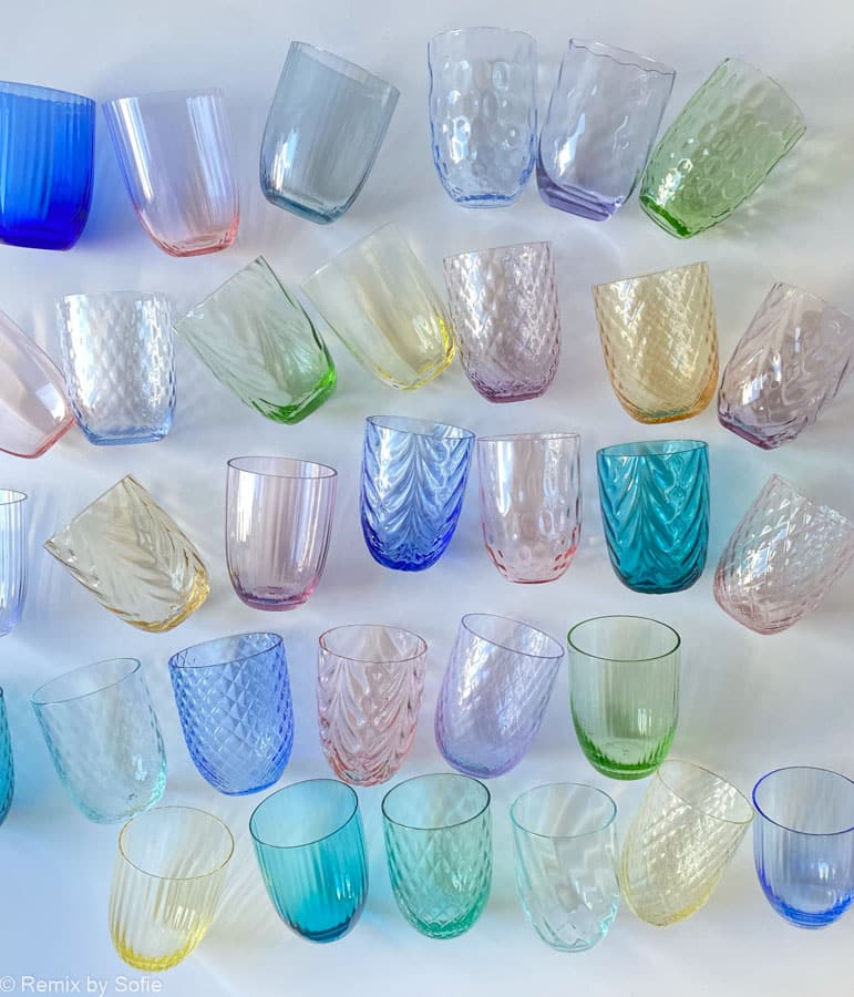 Anna von lipa, Remix by Sofie, Anna von lipa glass, handblown glass, handblown glass, drinking glass, water glass, colored glass, mix and mattck glass, mix & mattck glass, tumbler, wawe glass, swirl glass, harlequin glass, spiral glass, bamboo glass, olive glass, table cover, anna von lipa glass, anna von lipa retailer