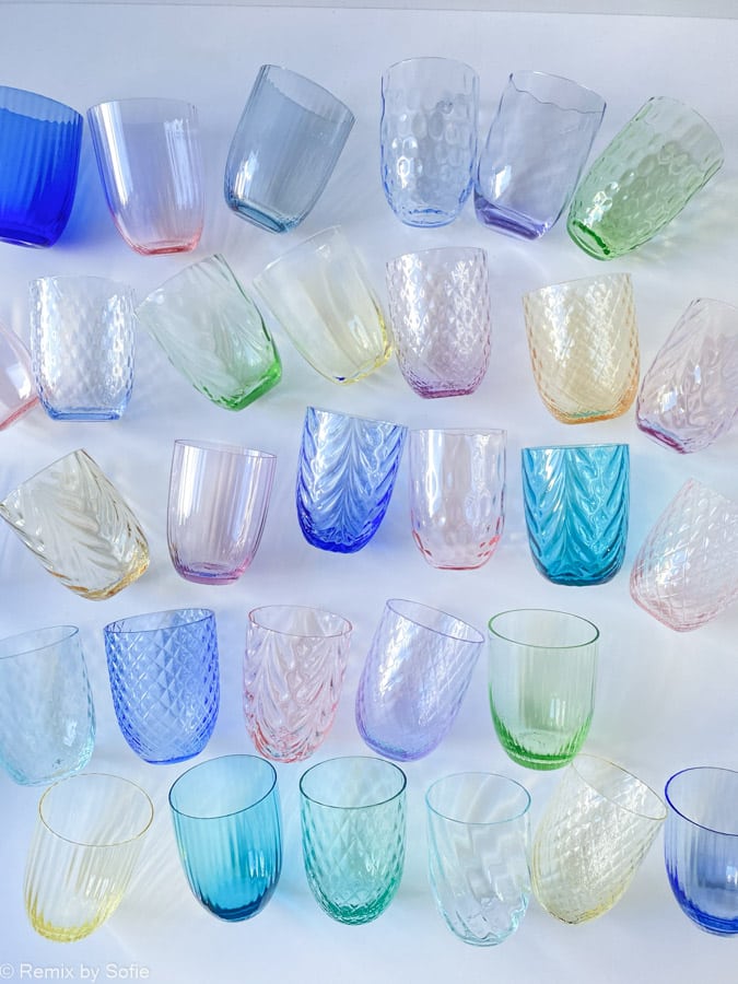 Anna von lipa, Remix by Sofie, Anna von lipa glass, handblown glass, handblown glass, drinking glass, water glass, colored glass, mix and mattck glass, mix & mattck glass, tumbler, wawe glass, swirl glass, harlequin glass, spiral glass, bamboo glass, olive glass, table cover, anna von lipa glass, anna von lipa retailer