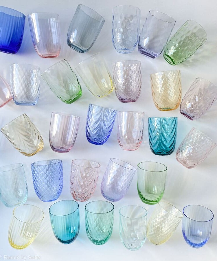 Anna von lipa, Remix by Sofie, Anna von lipa glass, handblown glass, handblown glass, drinking glass, water glass, colored glass, mix and mattck glass, mix & mattck glass, tumbler, wawe glass, swirl glass, harlequin glass, spiral glass, bamboo glass, olive glass, table cover, anna von lipa glass, anna von lipa retailer