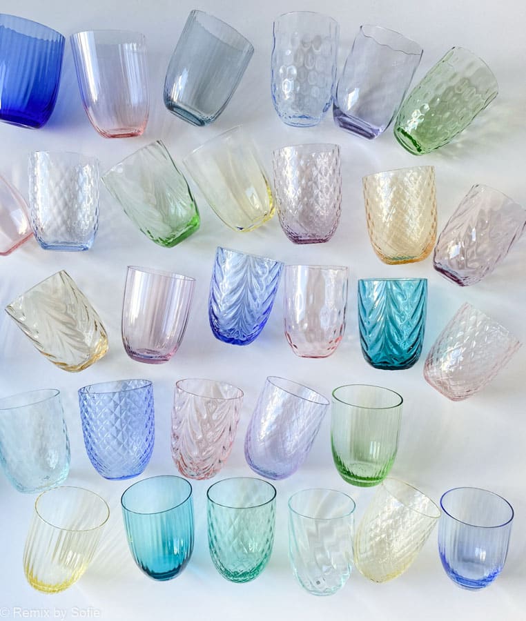 Anna von lipa, Remix by Sofie, Anna von lipa glass, handblown glass, handblown glass, drinking glass, water glass, colored glass, mix and mattck glass, mix & mattck glass, tumbler, wawe glass, swirl glass, harlequin glass, spiral glass, bamboo glass, olive glass, table cover, anna von lipa glass, anna von lipa retailer