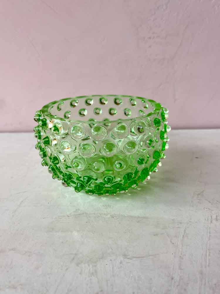 light green, anna von lipa, anna von lipa glass, anna von lipa hedgehog glass, tapas bowl, tapas bowl, bowl, hedgehog bowl, snack bowl, glass bowl, tapas bowl, remix by sofie, interior design