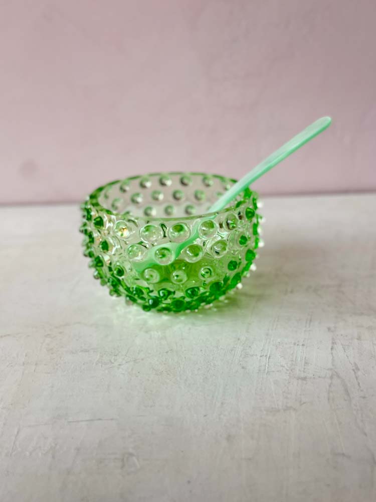 light green, anna von lipa, anna von lipa glass, anna von lipa hedgehog glass, tapas bowl, tapas bowl, bowl, hedgehog bowl, snack bowl, glass bowl, tapas bowl, remix by sofie, interior design