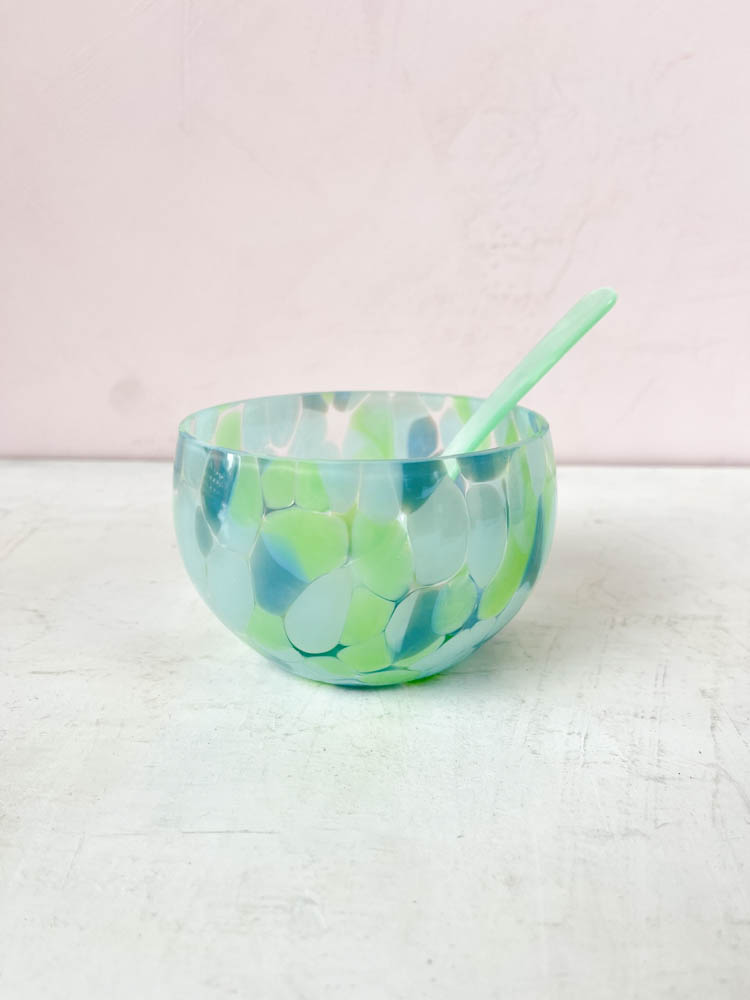 tapas bowl in pacific, tapas bowl marble, tapas bowl, glass bowl, glass bowl, small bowl, tapas bowl, bowl with opal spots.