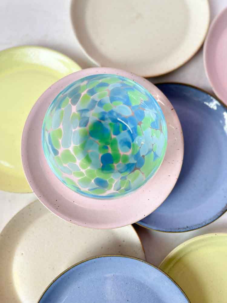 tapas bowl in pacific, tapas bowl marble, tapas bowl, glass bowl, glass bowl, small bowl, tapas bowl, bowl with opal spots.