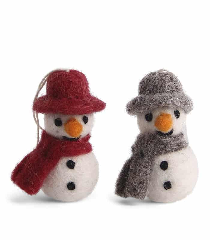 snowmen, snowmen with scarf, felted Christmas gifts, Christmas tree decorations, ornaments for Christmas trees,fly mushrooms in felt, mushrooms in felt, felted mushrooms,, sustainable Christmas, one pot & sif, one pot & sif, felt Christmas decorations, Christmas decorations in felt, felt from nepal