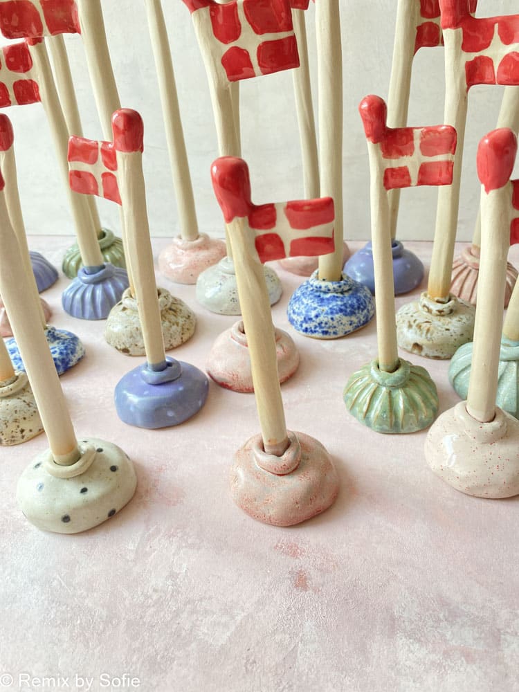 ceramic flags, clay flags, birthday flags, mia lindbirk flags, remixes by Sophie, windblown flags, Dannebrog flags.