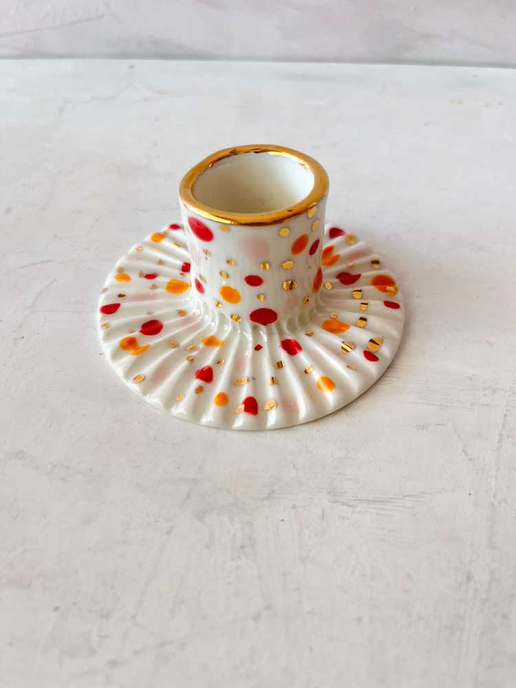 Candlestick gallery petz with gold dots and different colors, candlestick, candlestick in porcelain, remix by Sofia.