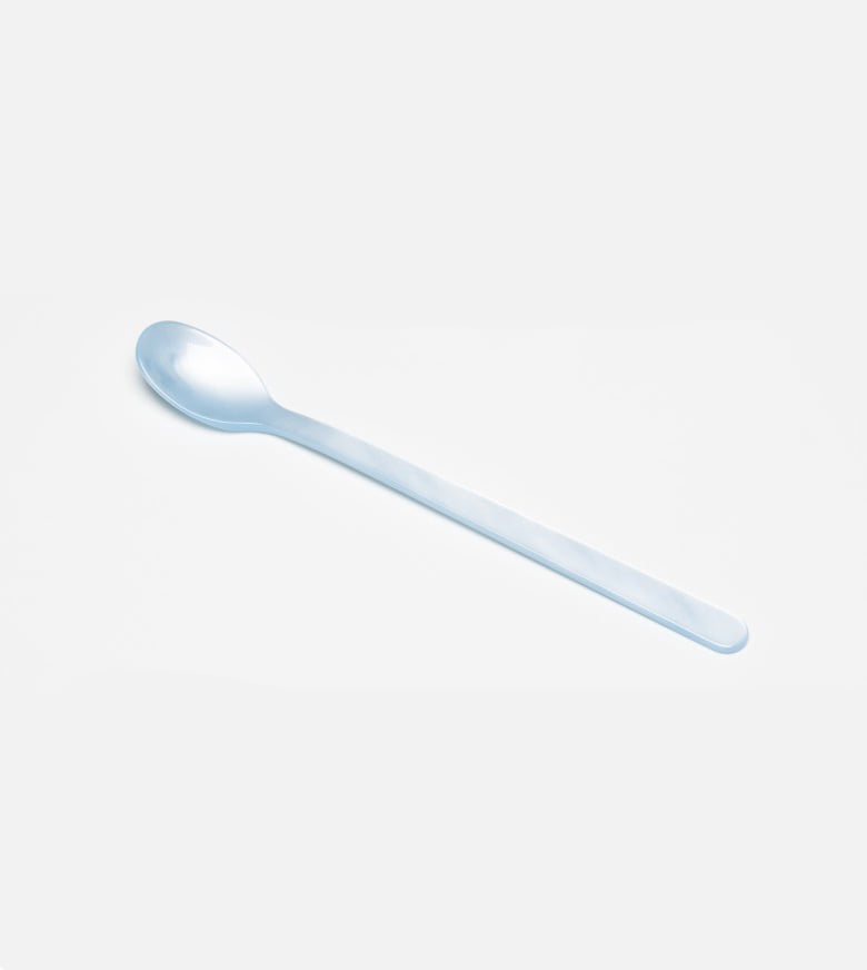 remix by Sophie, spoon, long drink spoon, long drink, cutlery, acrylic glass, latte spoon, cafe latte, light blue, light blue spoon, home sohne.