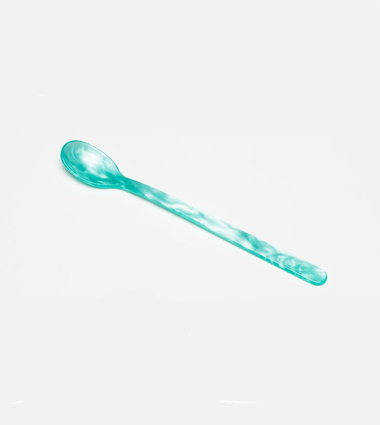 remix by sofie, spoon, long drink spoon, long drink, cutlery, acrylic glass, latte spoon, cafe latte, turquoise, turquoise spoon, home sohne.